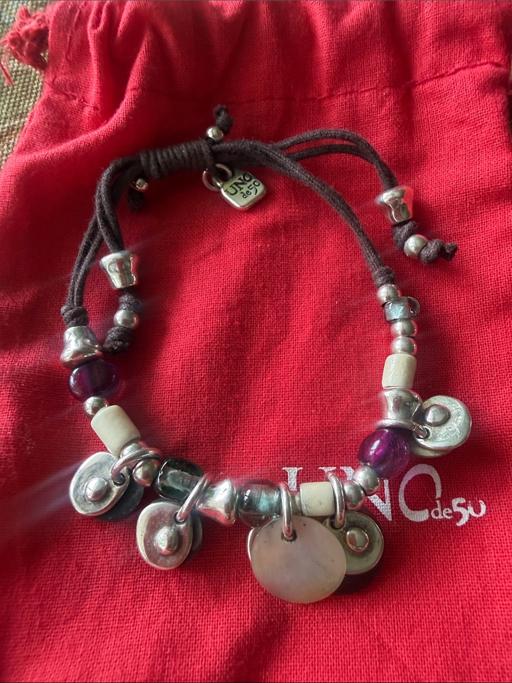 UNO de 50 Purple, Silver and Cream Charm Bracelet